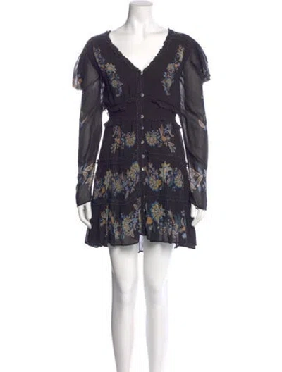 Pre-owned Farm Rio Floral Print Mini Dress In Blue