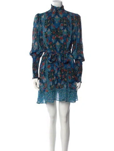 Pre-owned Farm Rio Floral Print Mini Dress In Blue