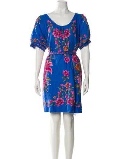 Pre-owned Farm Rio Floral Print Mini Dress In Blue