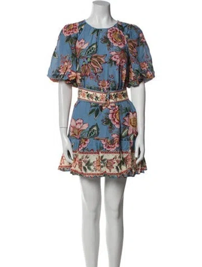 Pre-owned Farm Rio Floral Print Mini Dress In Blue