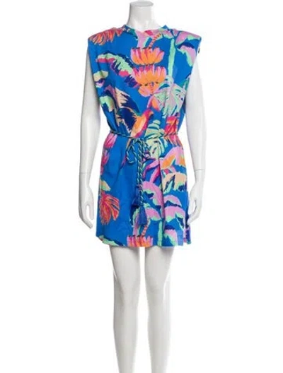 Pre-owned Farm Rio Floral Print Mini Dress In Blue