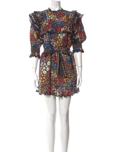 Pre-owned Farm Rio Floral Print Mini Dress In Blue