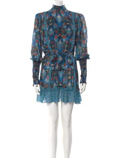 Pre-owned Farm Rio Floral Print Mini Dress In Blue