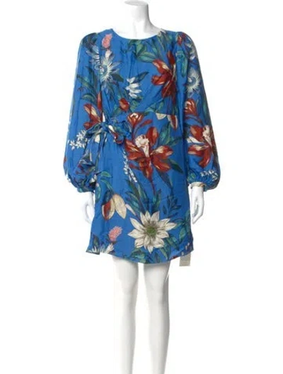 Pre-owned Farm Rio Floral Print Mini Dress In Blue