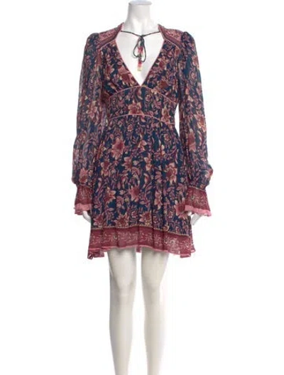 Pre-owned Farm Rio Floral Print Mini Dress In Blue