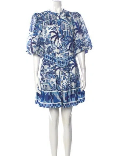 Pre-owned Farm Rio Floral Print Mini Dress In Blue