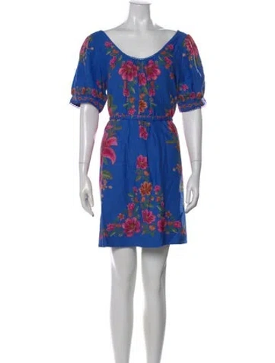 Pre-owned Farm Rio Floral Print Mini Dress In Blue