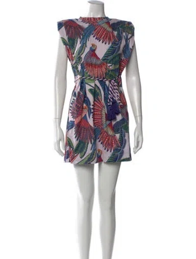 Pre-owned Farm Rio Floral Print Mini Dress In Blue