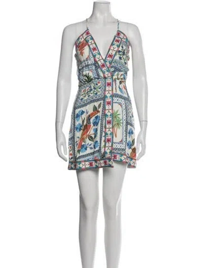 Pre-owned Farm Rio Floral Print Mini Dress In Blue
