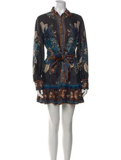 Pre-owned Farm Rio Floral Print Mini Dress In Blue
