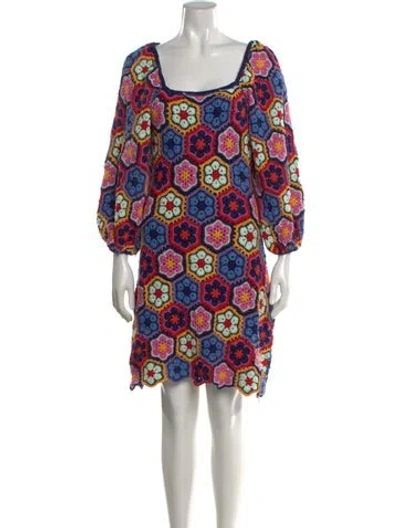 Pre-owned Farm Rio Floral Print Mini Dress In Blue