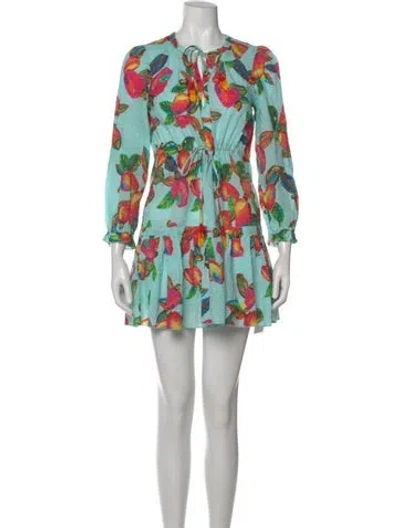 Pre-owned Farm Rio Floral Print Mini Dress In Blue