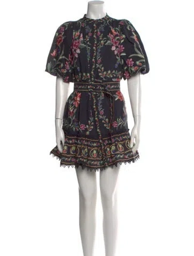 Pre-owned Farm Rio Floral Print Mini Dress In Blue