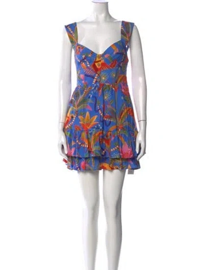 Pre-owned Farm Rio Floral Print Mini Dress In Blue