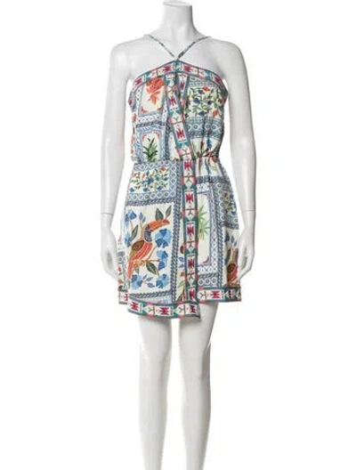 Pre-owned Farm Rio Floral Print Mini Dress In Blue
