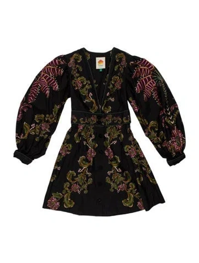 Pre-owned Farm Rio Floral Print Mini Dress In Blue