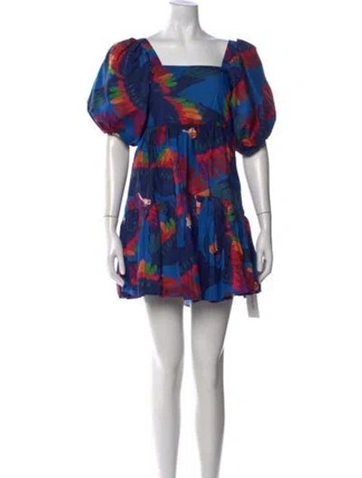 Pre-owned Farm Rio Floral Print Mini Dress In Blue