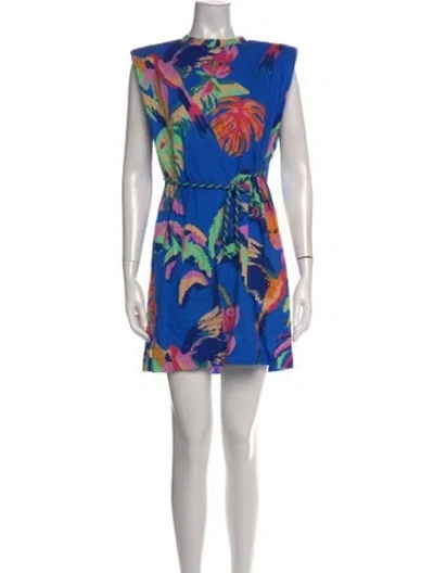 Pre-owned Farm Rio Floral Print Mini Dress In Blue