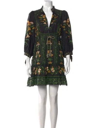 Pre-owned Farm Rio Floral Print Mini Dress In Blue