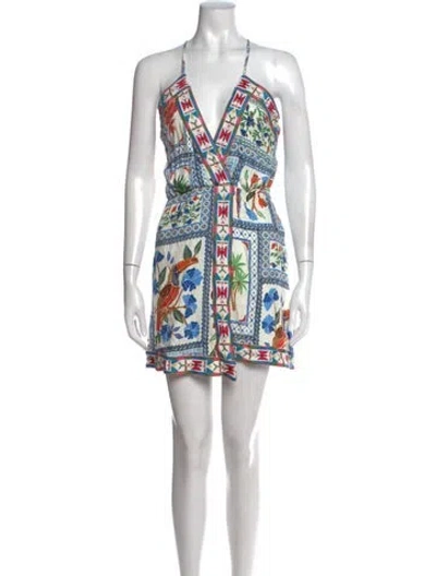 Pre-owned Farm Rio Floral Print Mini Dress In Blue