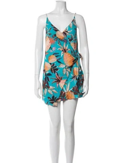 Pre-owned Farm Rio Floral Print Mini Dress In Blue