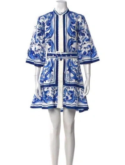 Pre-owned Farm Rio Floral Print Mini Dress In Blue