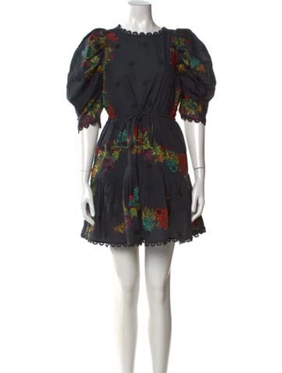 Pre-owned Farm Rio Floral Print Mini Dress In Blue