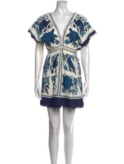 Pre-owned Farm Rio Floral Print Mini Dress In Blue