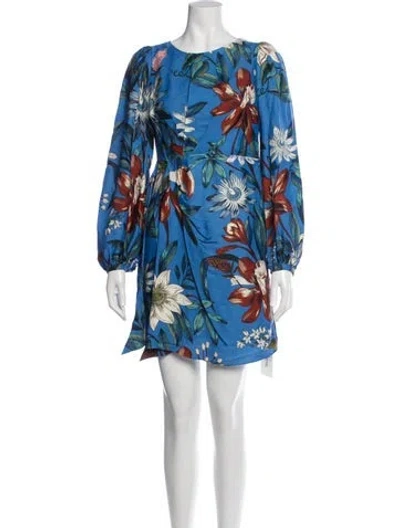 Pre-owned Farm Rio Floral Print Mini Dress In Blue
