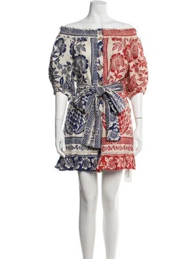 Pre-owned Farm Rio Floral Print Mini Dress In Blue