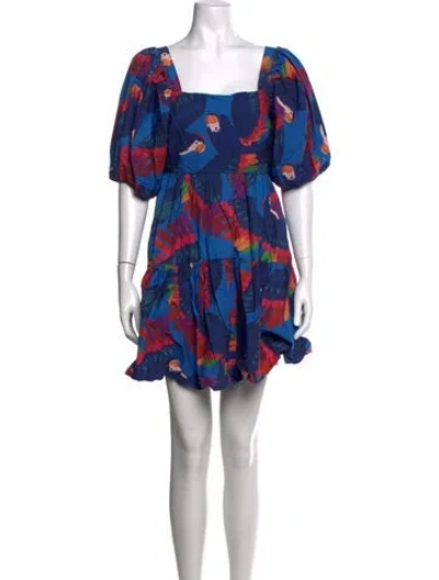 Pre-owned Farm Rio Floral Print Mini Dress In Blue