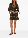 Farm Rio Floral-print Mini Dress In Brown