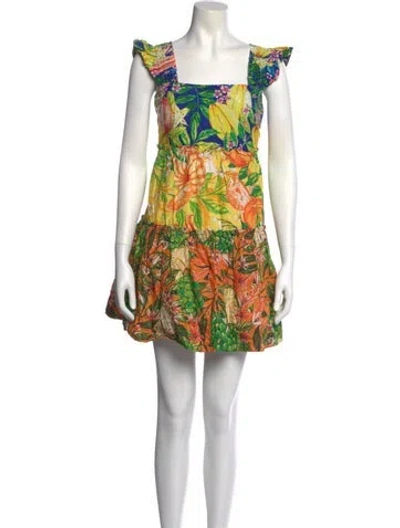Pre-owned Farm Rio Floral Print Mini Dress In Green