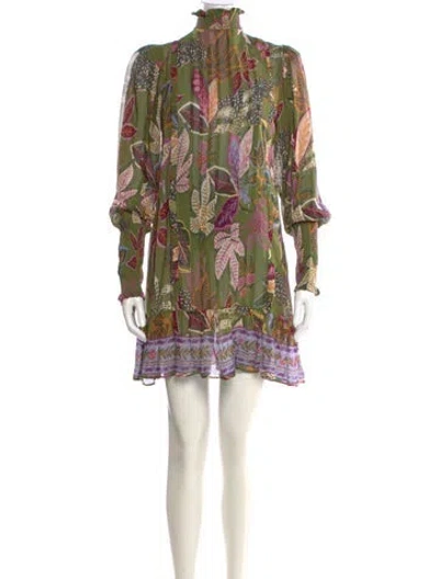 Pre-owned Farm Rio Floral Print Mini Dress In Green