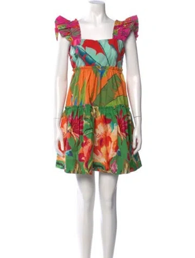 Pre-owned Farm Rio Floral Print Mini Dress In Green