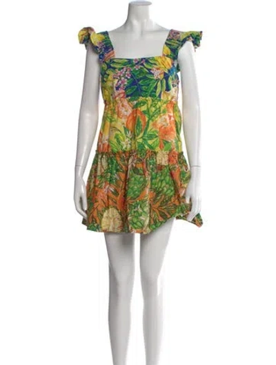 Pre-owned Farm Rio Floral Print Mini Dress In Green