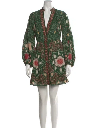 Pre-owned Farm Rio Floral Print Mini Dress In Green