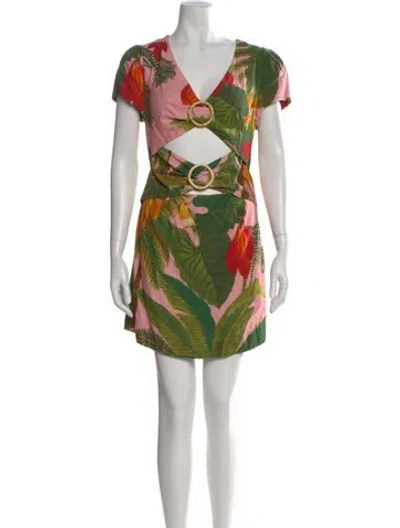 Pre-owned Farm Rio Floral Print Mini Dress In Green