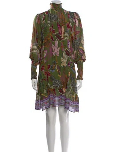 Pre-owned Farm Rio Floral Print Mini Dress In Green