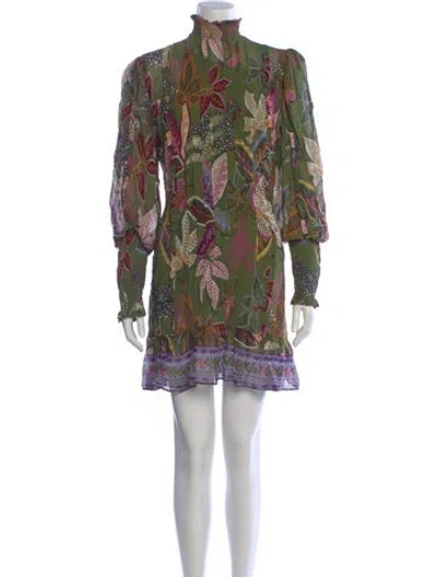 Pre-owned Farm Rio Floral Print Mini Dress In Green