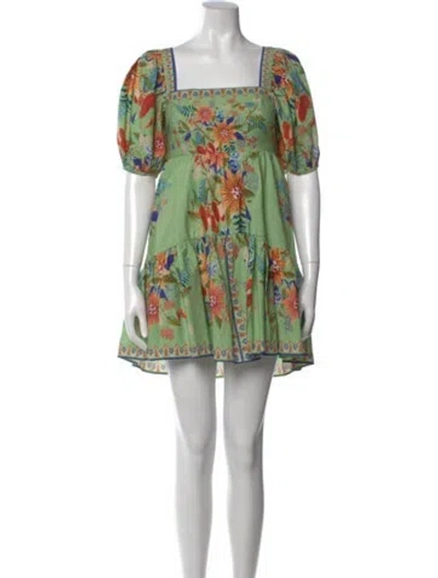 Pre-owned Farm Rio Floral Print Mini Dress In Green