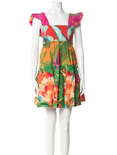 Pre-owned Farm Rio Floral Print Mini Dress In Green