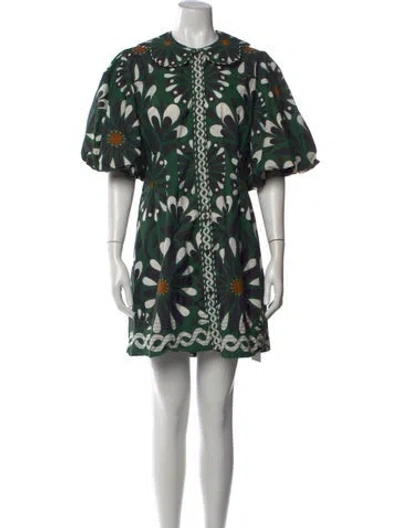 Pre-owned Farm Rio Floral Print Mini Dress In Green