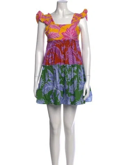 Pre-owned Farm Rio Floral Print Mini Dress In Green
