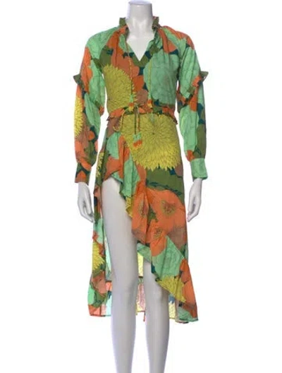 Pre-owned Farm Rio Floral Print Mini Dress In Green