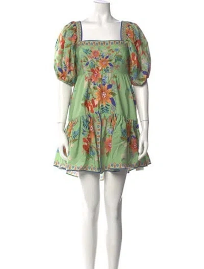 Pre-owned Farm Rio Floral Print Mini Dress In Green