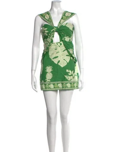 Pre-owned Farm Rio Floral Print Mini Dress In Green