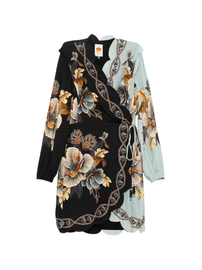 Farm Rio Snake Garden Mix Print Long Sleeve Wrap Dress In Multi