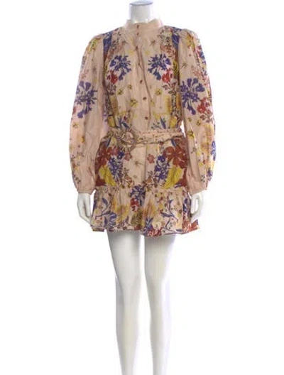 Pre-owned Farm Rio Floral Print Mini Dress In Neutral