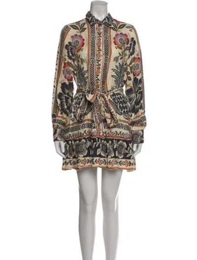 Pre-owned Farm Rio Floral Print Mini Dress In Neutral
